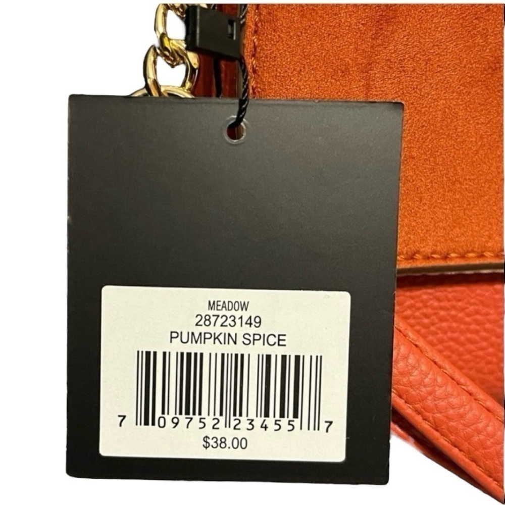 NANETTE LEPORE MSRP $39 Crossbody Bag with Suede Flap & Vegan Leather in Pumpkin - Picture 5 of 10